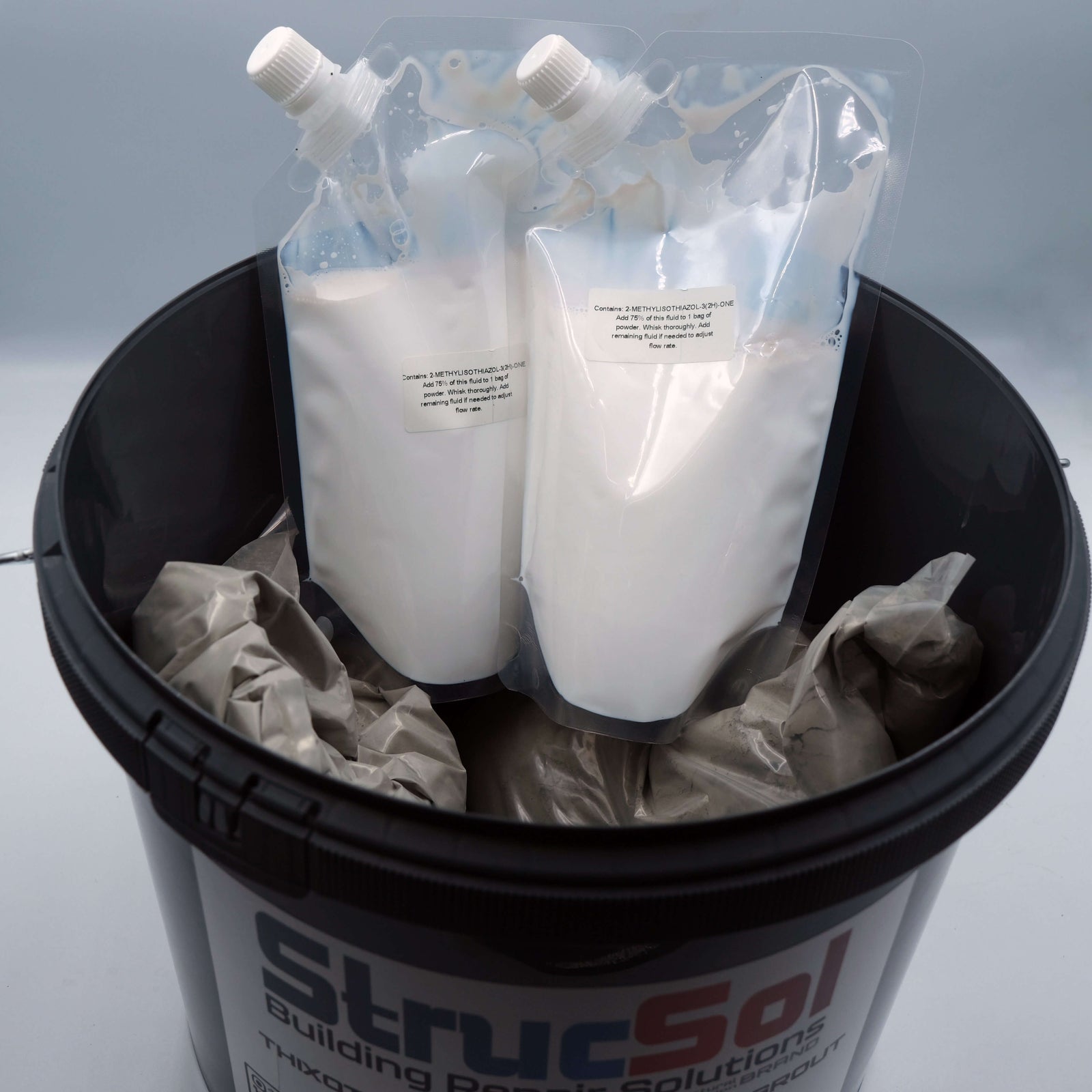 Strucsol high strength grout with two fluid pouches visible